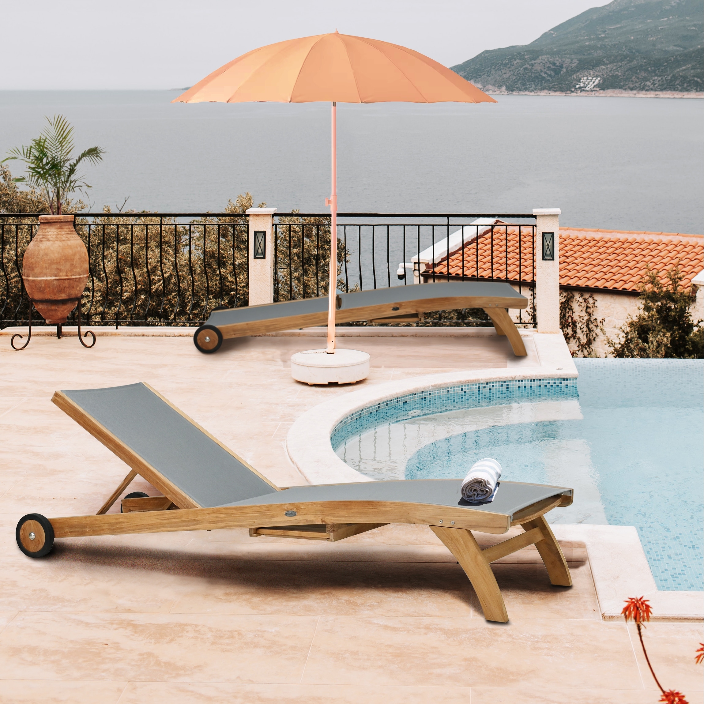 Teak pool lounger sales