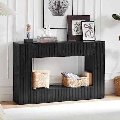 55" Contemporary Slatted Entry Table - Narrow Hallway Console for Modern Living Spaces‌
