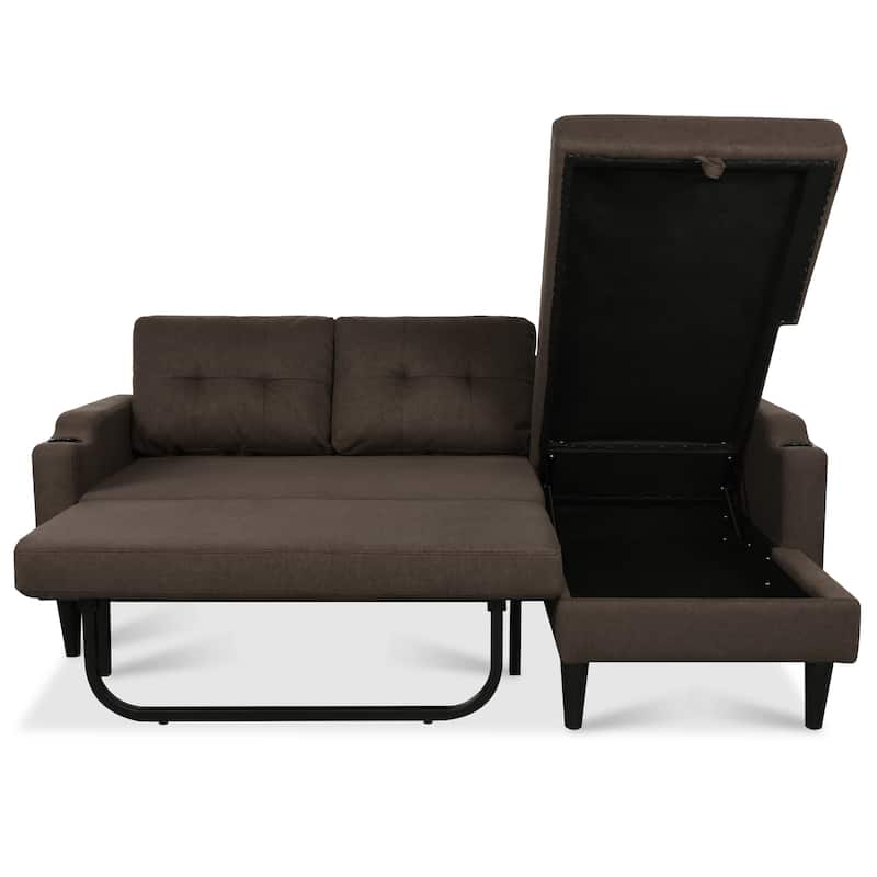 Pull Out Couch, L Shaped Convertible Sleeper Sofa Bed with Hidden Storage, 3-in-1 Upholstered Sectional Sofa with Cup Holder