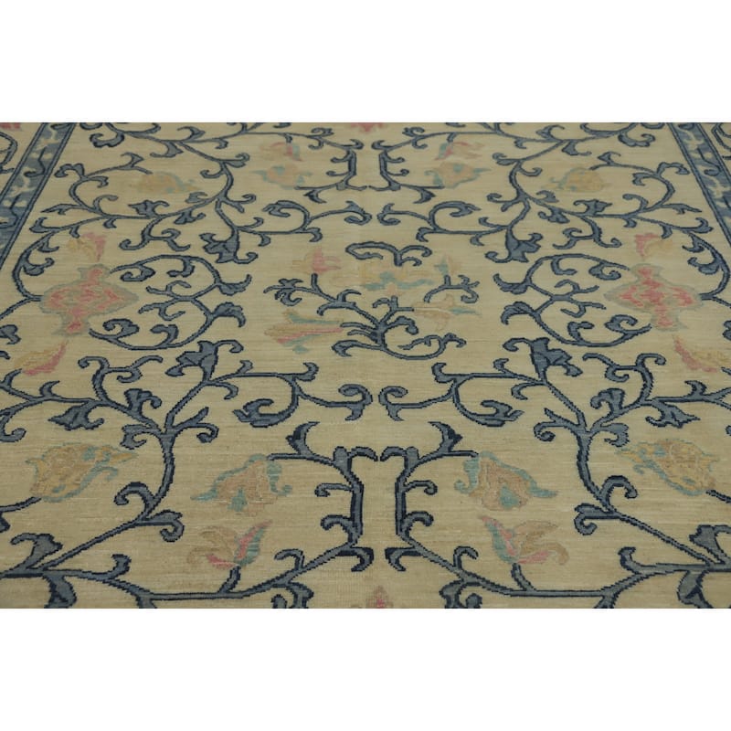 Hand Knotted Traditional Wool Beige Geometric Area Rug - 10' 0'' X 8' 1''