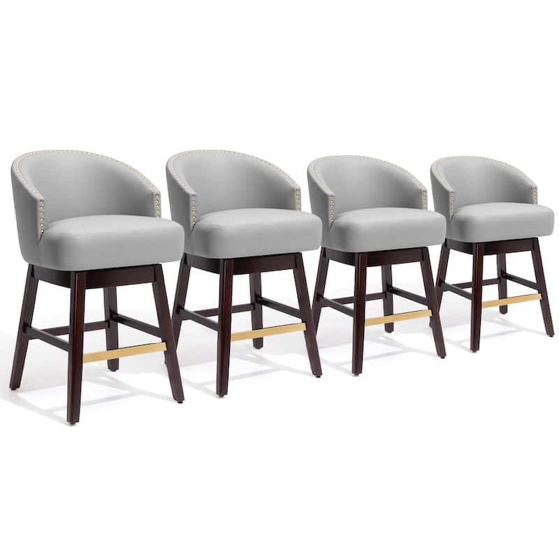 26.4"/31.9"H Height Upholstered Solid Wood Swivel Bar Stools - Set of 4 - Light Grey - 4PC - Counter Height