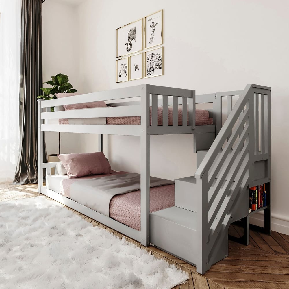 Max and Lily Twin over Twin Low Bunk Bed with Staircase