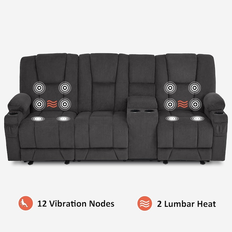 MCombo Electric Power Reclining Sofa with Massage and Lumbar Heat, Fabric 6015/6025/6035/6045