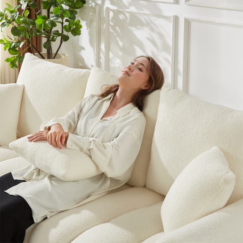 Elegant 3-Seater Teddy Fabric Sofa with Plush Cushions and Solid Wood Frame - Perfect for Apartments