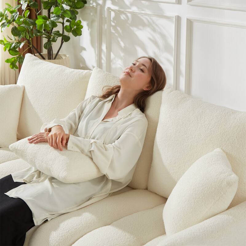 Teddy Fabric Deep Seat Sofa, Cloud Upholstered 3 Seater Sofa, Oversized Loveseat with 3 Back Pillows & 3 Back Cushions