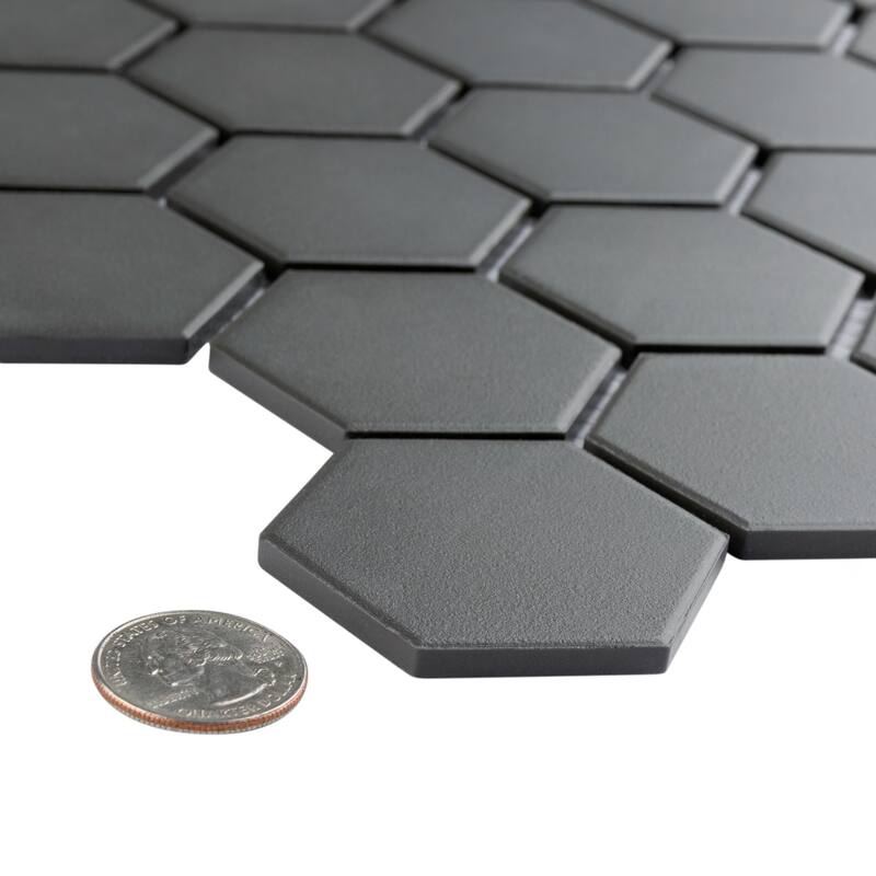 Merola Tile Gotham 2" Hex Black 11-1/8" x 12-5/8" Porcelain Floor and Wall Tile