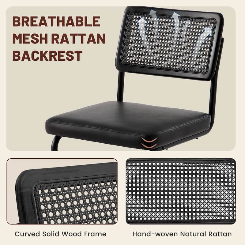 Set of 3 Counter Height Bar Stools with Woven Rattan Back and Footrest for Kitchen Island - 26" H