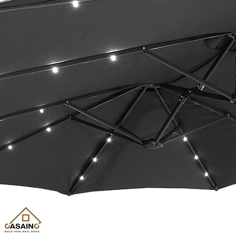 15-ft. Rectangular Crank Double-sided Outdoor Market Umbrella Solar LED Lighted Patio Umbrella with Base Included