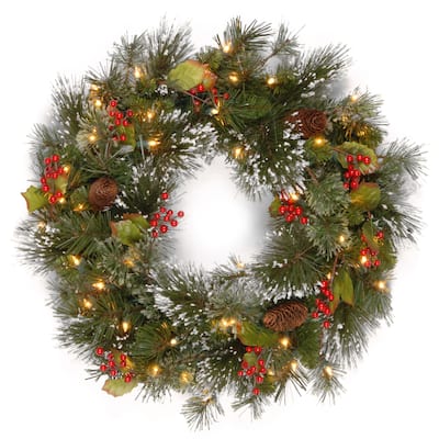 National Tree Company 2 ft. Wintry Pine Wreath with Clear Lights