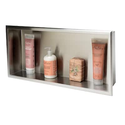 ALFI brand 24" x 12" Brushed Stainless Steel Horizontal Single Shelf Bath Shower Niche