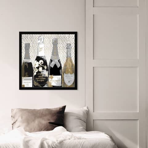 Oliver Gal 'Pass the Bottle Night' Drinks and Spirits Framed Wall Art Prints Champagne - Black, Gold