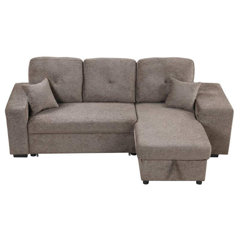 95" Pull-Out Sleeper Sofa w/ Side Shelf & 2 Stools, Storage Chaise