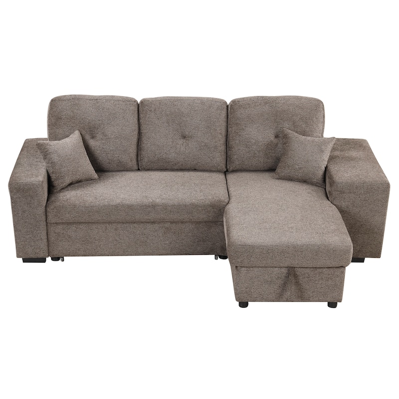 Reversible Sleeper Sectional Sofa Bed with Side Shelf and 2 Stools,Pull-Out L-Shaped Sofa Bed,Corner Sofa-Bed with Storage Chais