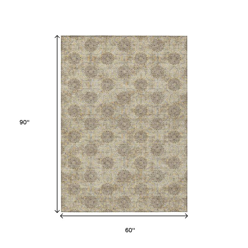 HomeRoots Damask Transitional Rectangle Outdoor Rug