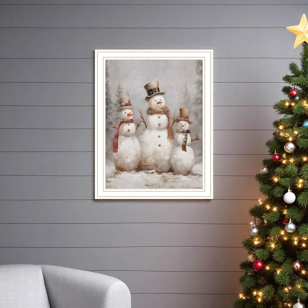 HomeRoots Snowman Trio White Framed Wall Art