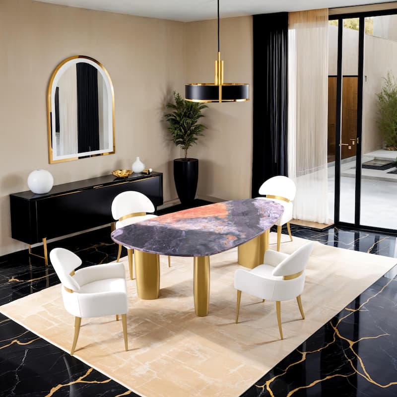 Furniture of America Luvien Modern 5-Piece Multi-Color Sintered Stone Top Oval Dining Set - Multi