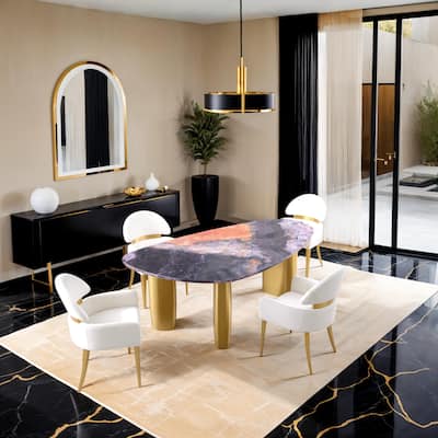 Furniture of America Luvien Modern 5-Piece Multi-Color Sintered Stone Top Oval Dining Set
