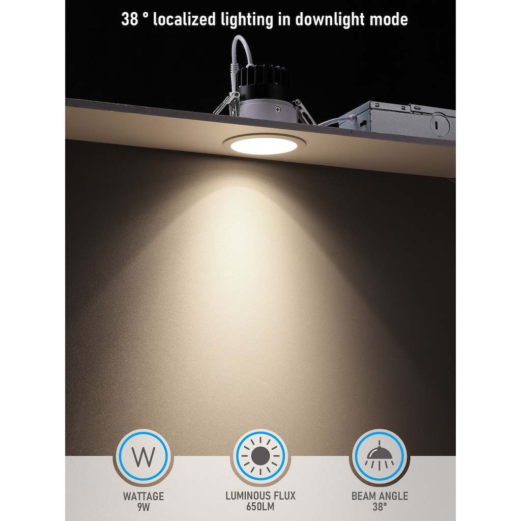 5CCT 2" LED Recessed Light with Night Light, Anti-Glare, Dimmable - 2in