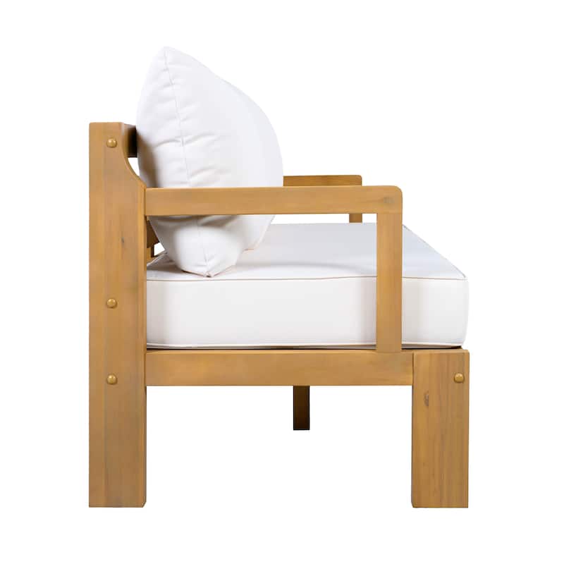 Christopher Knight Home - Modern Outdoor Acacia Wood 3-Seater Patio Sofa with Removable Water-Resistant Cushions