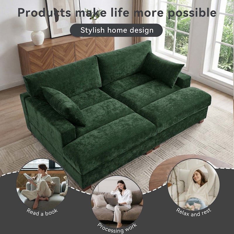 Mid-Century Chenille Adjustable Headrest Chaise Lounge Sofa