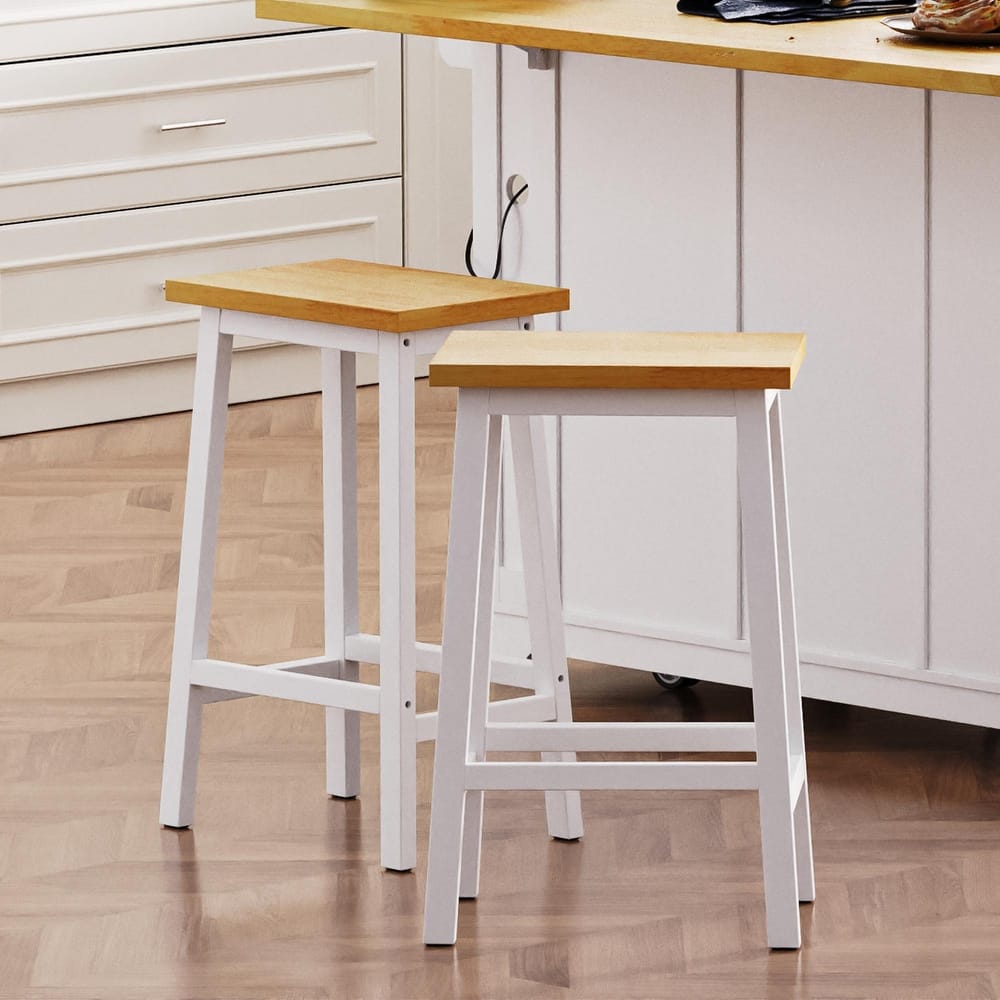 Solid Wood Bar Stools (Not Cheap Iron), 25.6" Tall Set of 2 Bar Chairs, Kitchen Counter Stools with Footrests