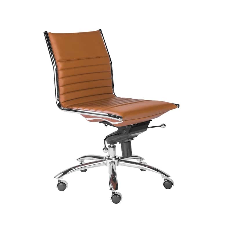 HomeRoots Brown Faux Leather Seat Swivel Adjustable Task Chair Leather Back Steel Frame