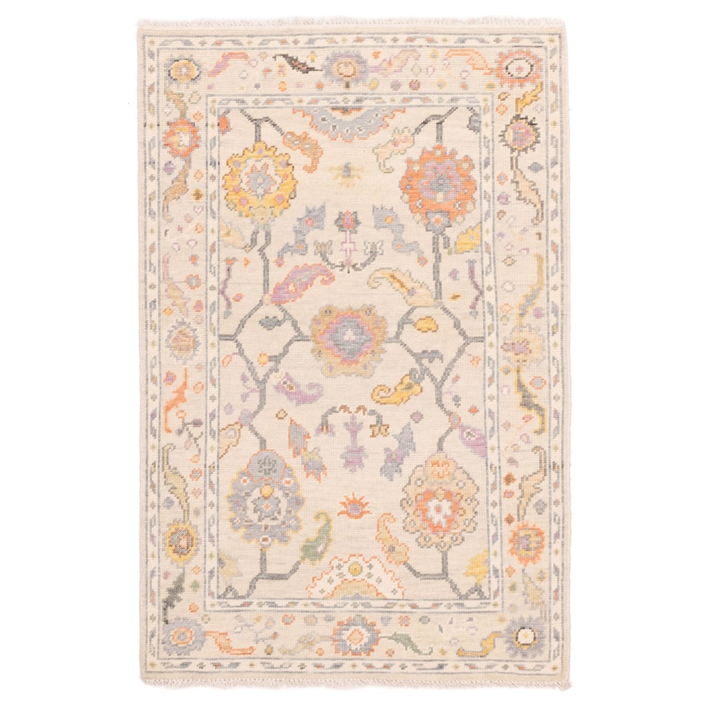 ECARPETGALLERY Hand-knotted Modern Oushak Light Khaki Wool Rug - 3'8 x 5'7