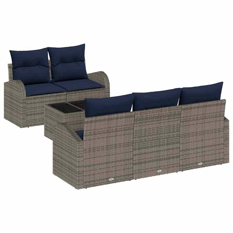 vidaXL 6 Garden Sofa Set with Cushions Black/Brown/Grey Poly Rattan - 70.5 x 24.4 x 27.2
