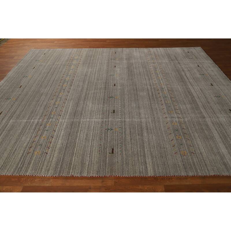 Hand Knotted Oriental 100% Wool Carpet Tribal Animal Pictorial Greys & Charcoal Gabbeh Area Rug - 9' 9'' X 7' 11''