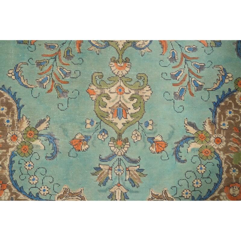 Hand Knotted Oriental 100% Wool Carpet Traditional Floral Navy Blue & Blues Tabriz Area Rug - 10' 1'' X 7' 2''