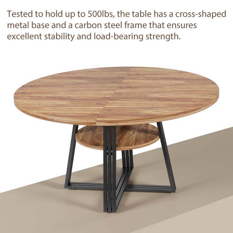 Round Dining Table for 4-6, 42" Farmhouse Kitchen Table