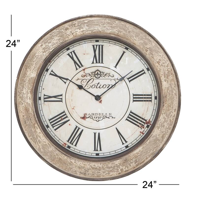 Wooden Distressed Wall Clock - Cream - Roche River Decor - 2"W x 24"L x 24"H
