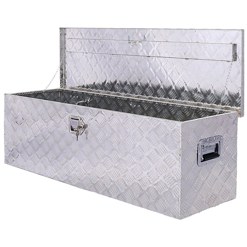 48”Aluminum Heavy Duty Truck Bed Tool Box 5 Bar Tread Waterproof Outdoor Trailer Pickup Underbody Toolbox With Lock Keys