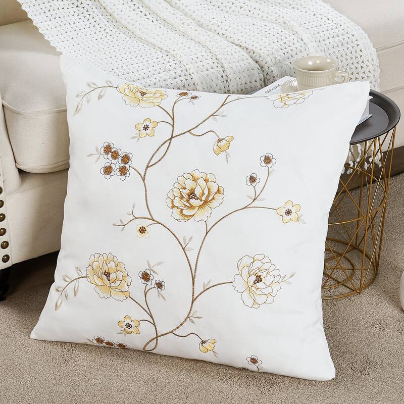 Canvas Pillow Shells with Spring Flower Accents (Set of 2), NO INSERT