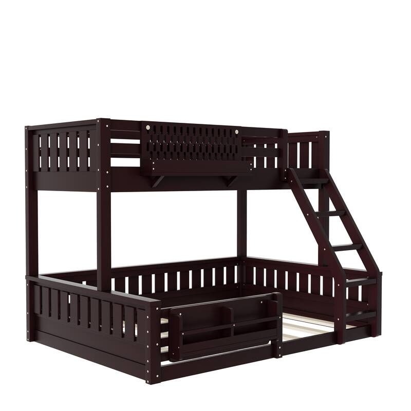 Wooden Bunk Bed of 3 Kinds Size with Pegboard, Bookshelf and Guardrails, Detachable Bunk Bed Convertible 2 Platform Beds