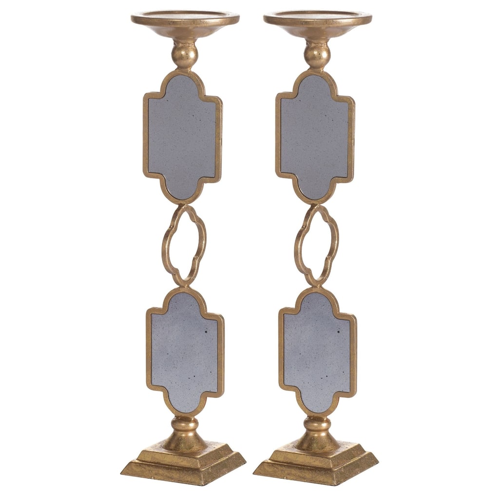 Mirrored Candle Holders - 16.75" - Gold - Set of 2