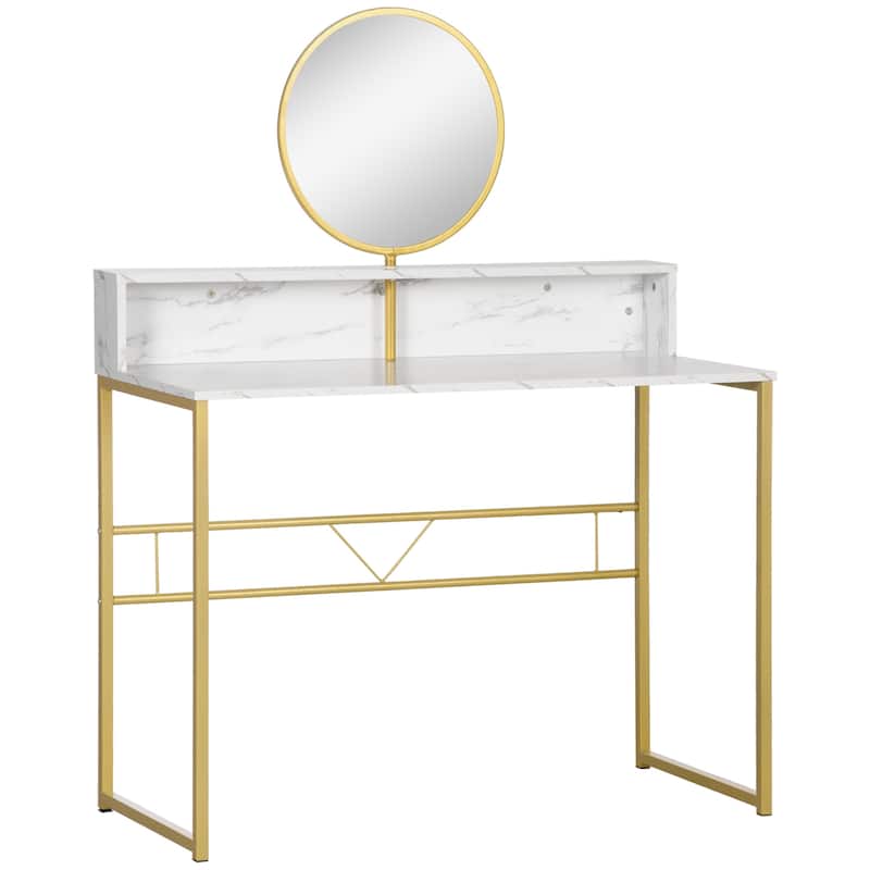 HOMCOM Modern Vanity Makeup Desk with Mirror, Dressing Table, White & Gold