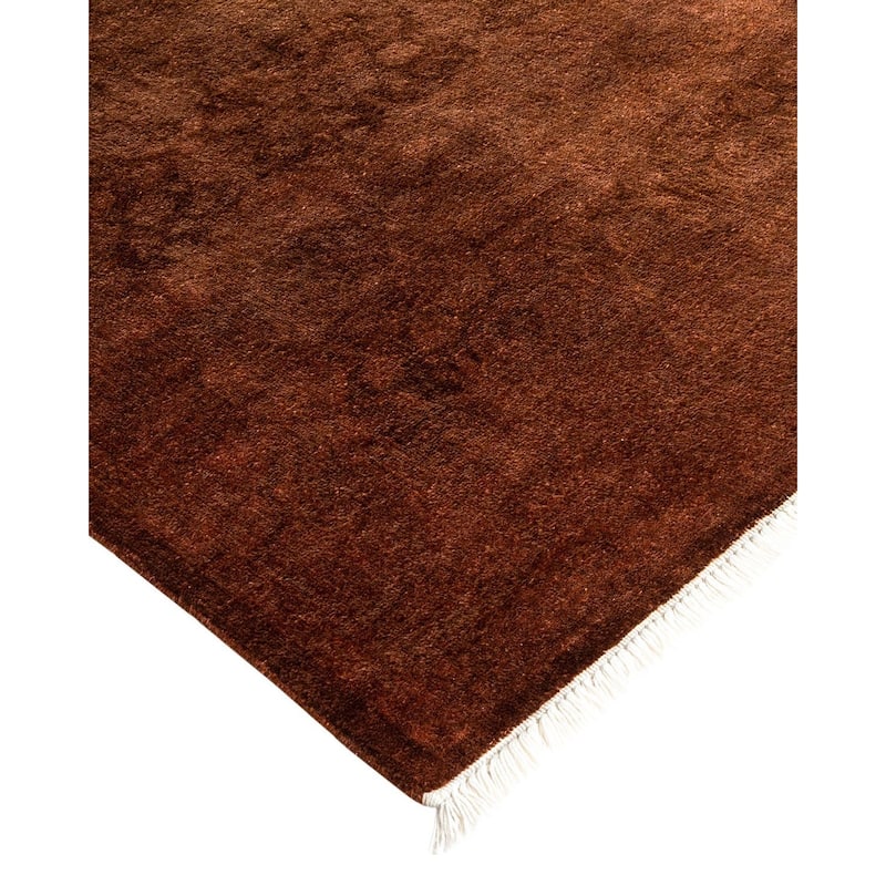 Overton Hand Knotted Wool Vintage Inspired Modern Contemporary Overdyed Brown Runner Rug - 2' 6" x 10' 4"