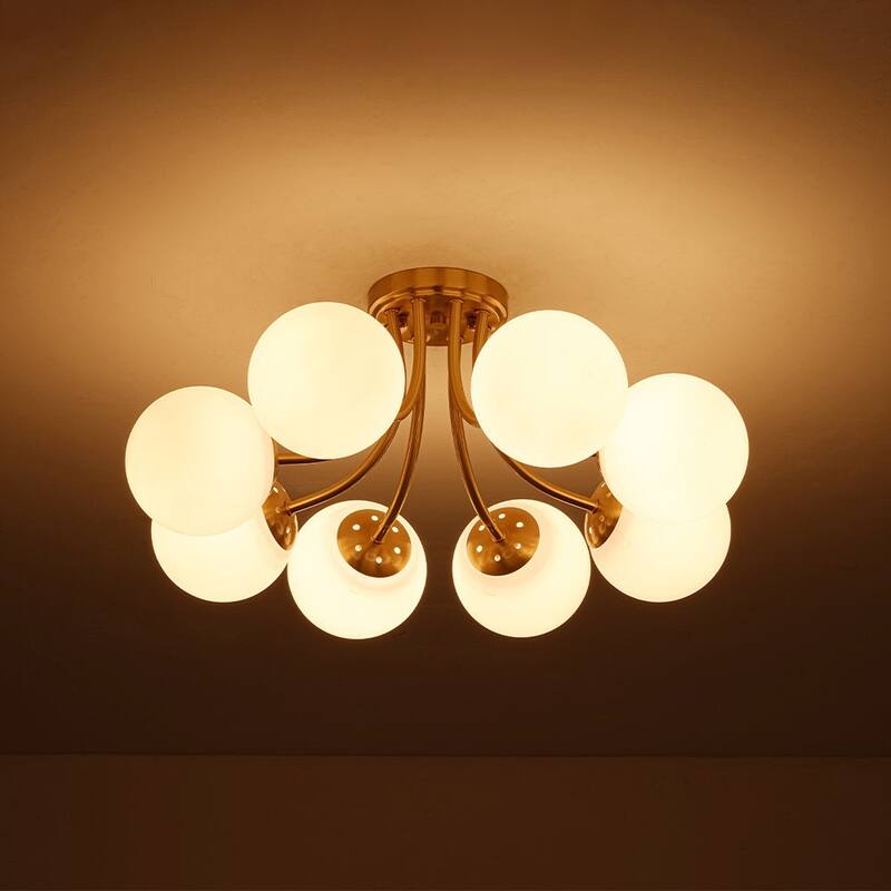 8-Light Matte Glass Globe Symmetrical Sputnik Semi-flush Mount - 26.4in