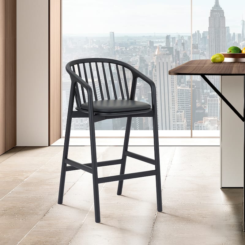 Echo Solid Wood and Black Faux Leather Bar or Counter Height Barstool