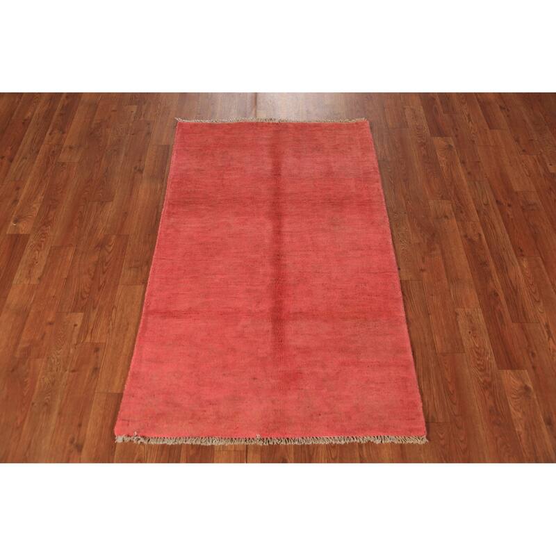Pink Gabbeh Modern Rug Handmade Solid Wool Carpet - 2'8" x 4'1"