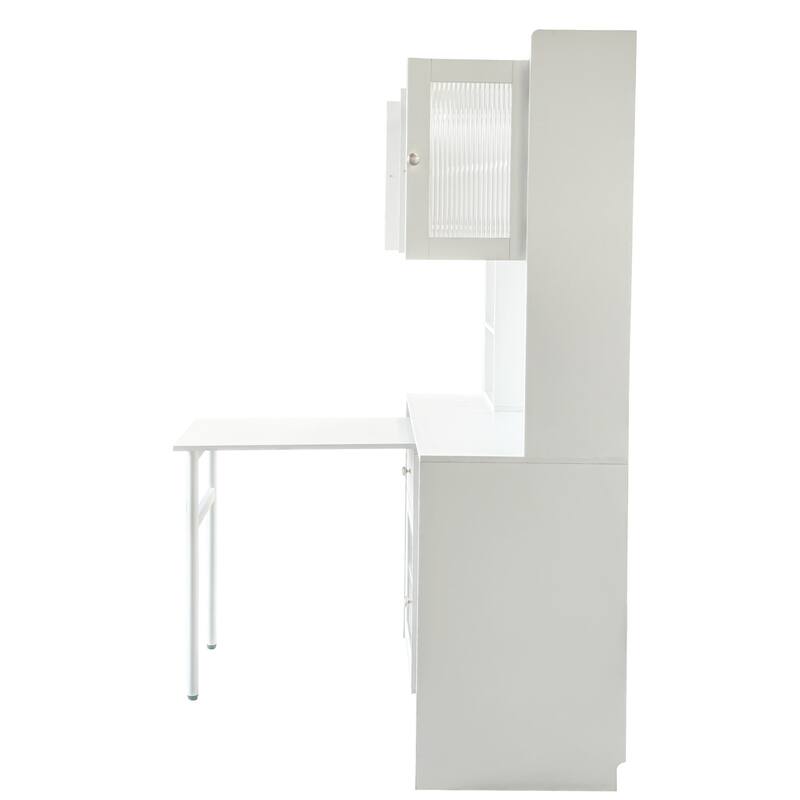 Computer Desk with glass door for Home Office or Study desk, Bookshelf & Hutch, Computer Desk with 90 Degree Rotating Desktop