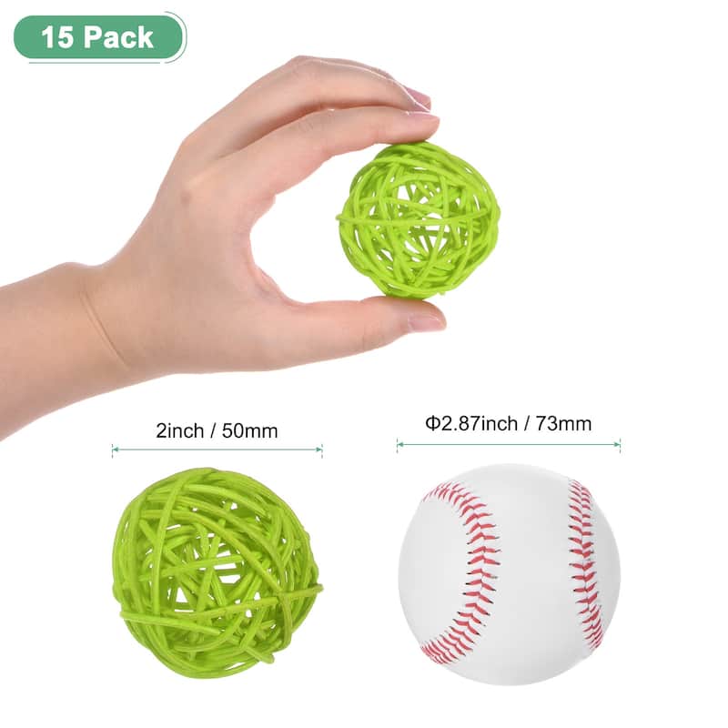 15-Pack Wicker Rattan Balls 2 Inch for Christmas/Weddings/DIY - Green