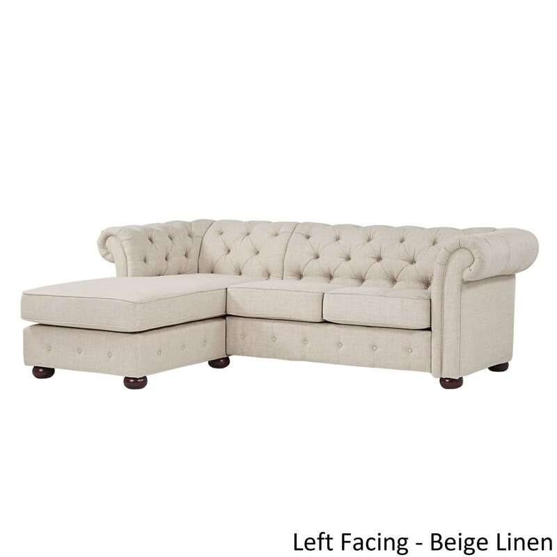 Knightsbridge Tufted Scroll Arm Chesterfield 3-Seat Sofa and Chaise by iNSPIRE Q Artisan - Beige Linen - Left Facing