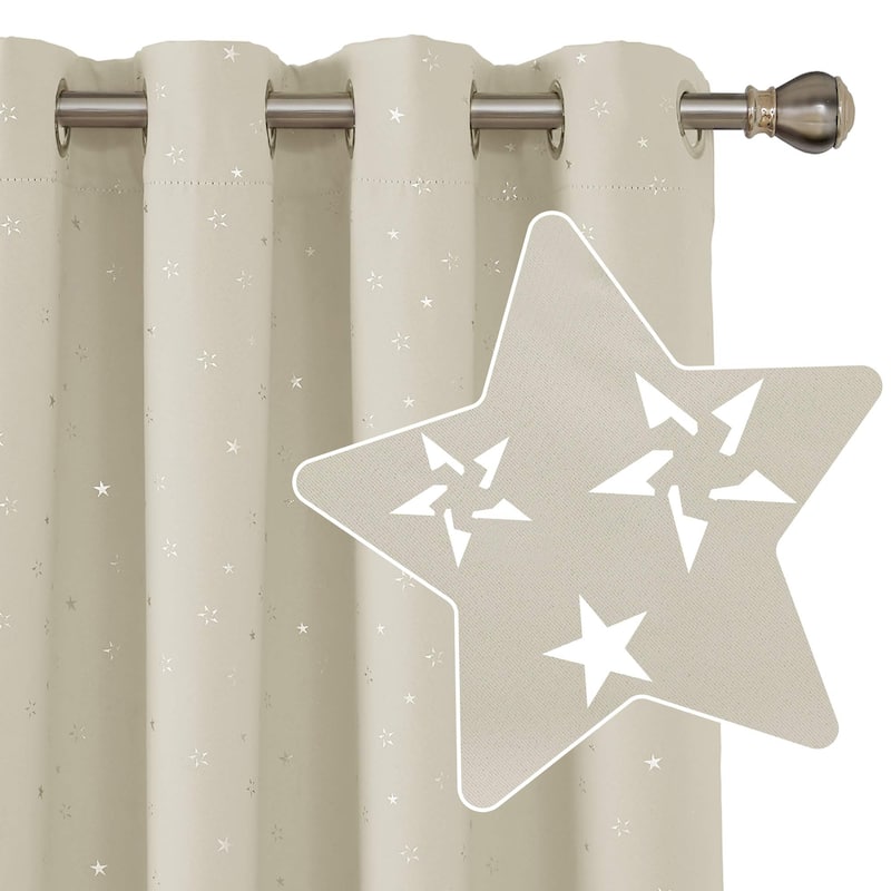 Silver Star Room Darkening Grommet Curtains 2 Panels - 52 x 72 Inch - Light Beige