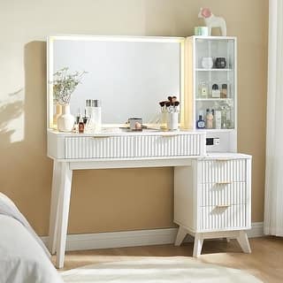 Modern Makeup Vanity Desk with HD Lighted Mirror, Dressing Table