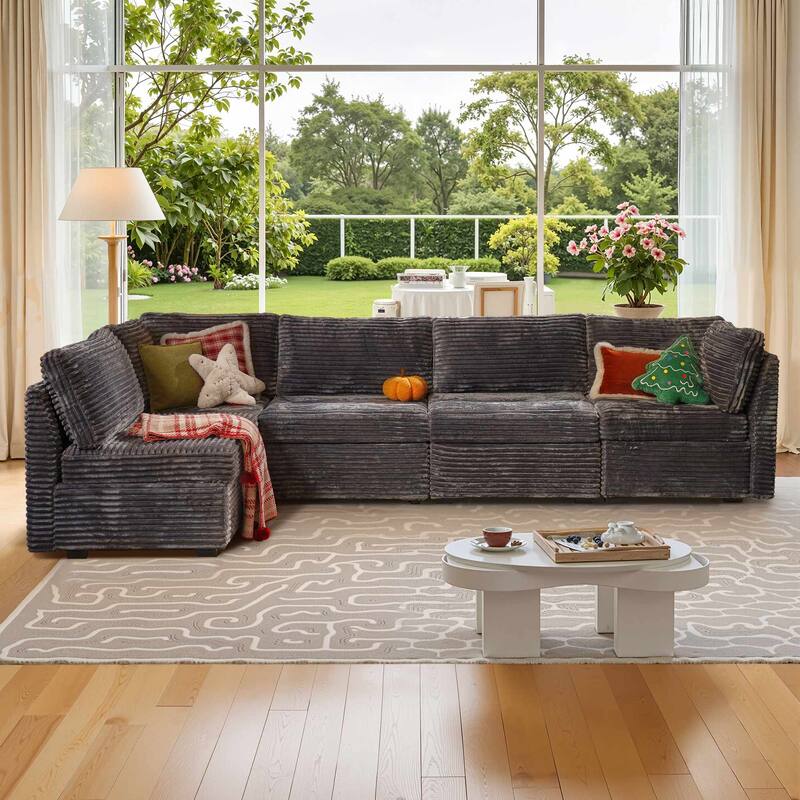 OVIOS Long Plush Deep Seat Indoor Sofa - PlushGrey