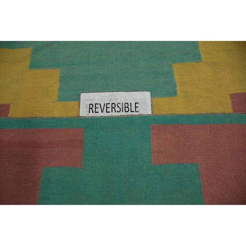 Hand Woven Oriental 100% Wool Carpet Southwestern Modern Multi-Colored Kilim Area Rug - 11' 10'' X 8' 10''