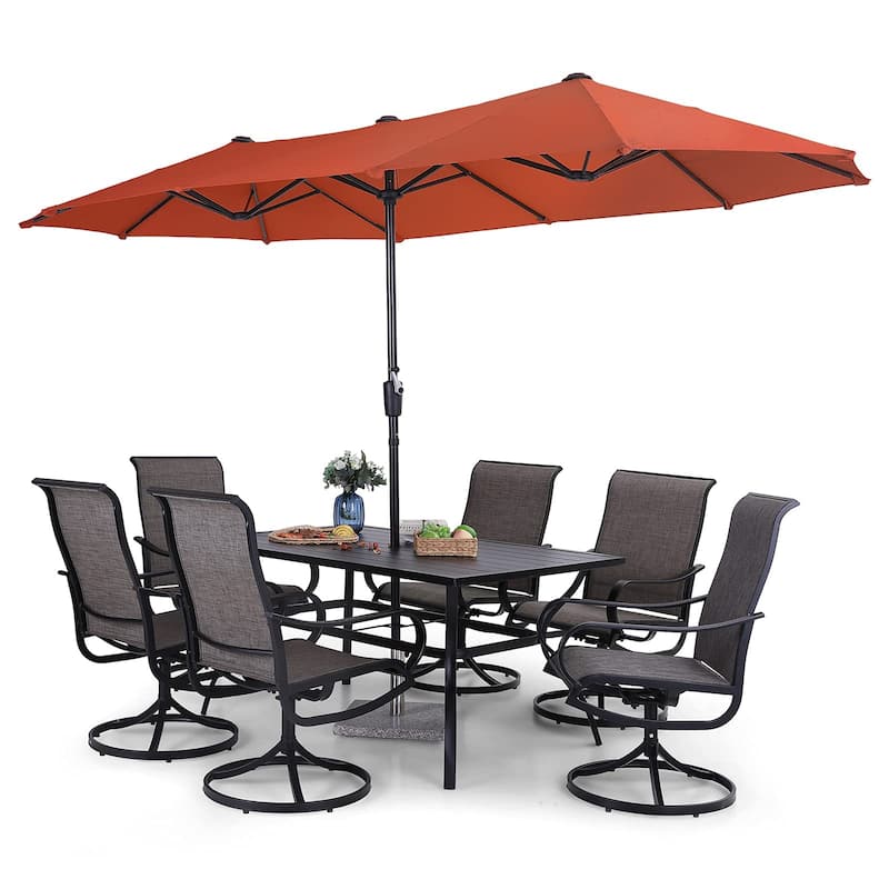 8 PCS Patio Dining Set with 13ft Patio Umbrella - Orange