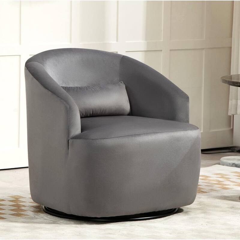 Accent Chair with Barrel-shaped Design and 360 Degree Swivel Feature - Grey